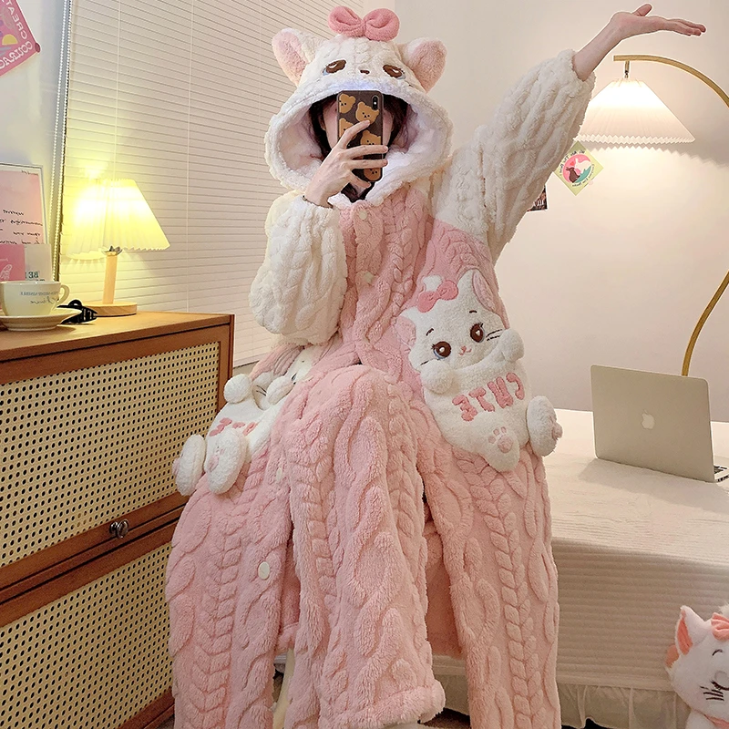 保暖搭子秋冬季睡袍女款珊瑚绒新款睡衣加绒加厚冬天可外穿家居服