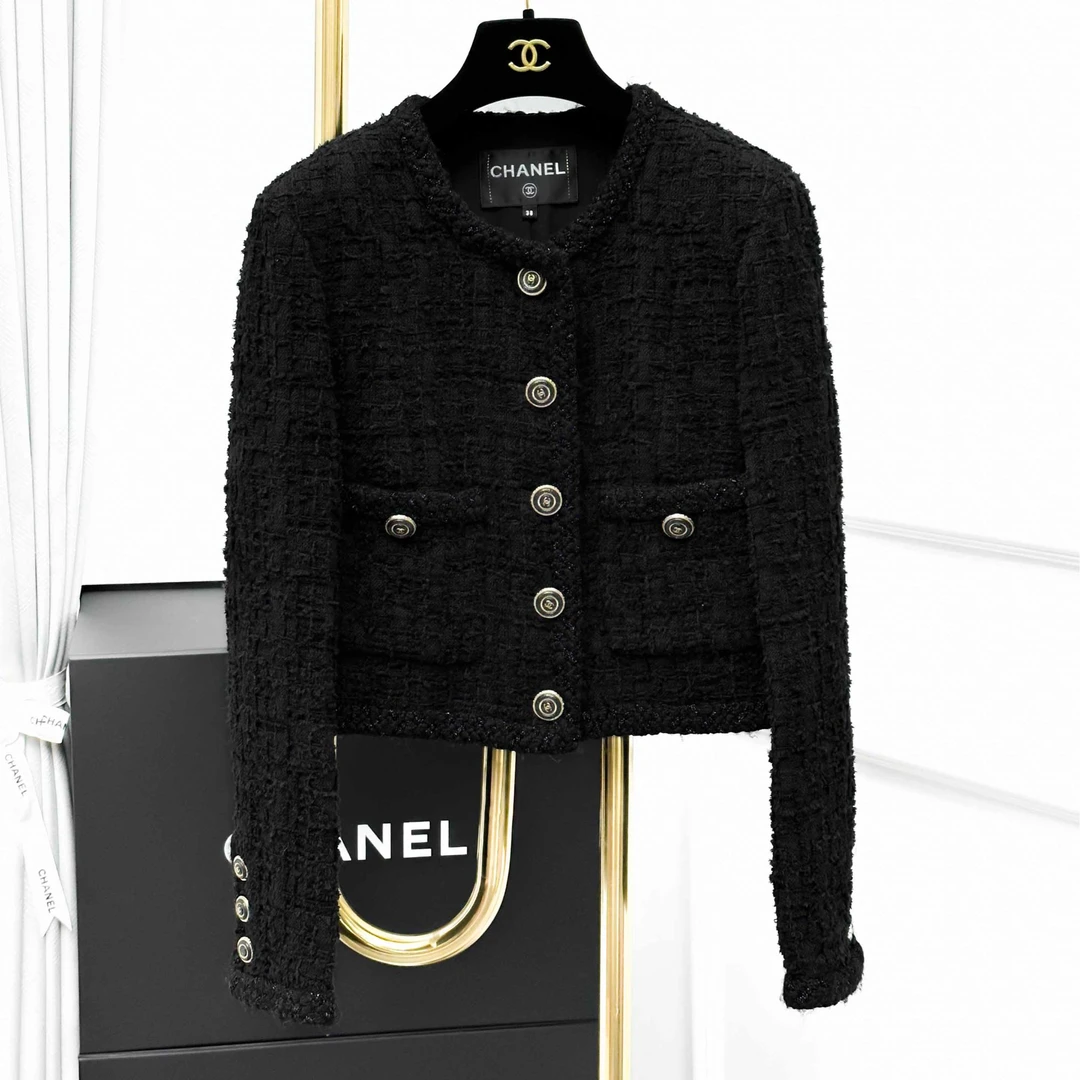 99新 Chanel/香奈儿  20B爆款 38码 黑色 编织 圆领 短款 外套