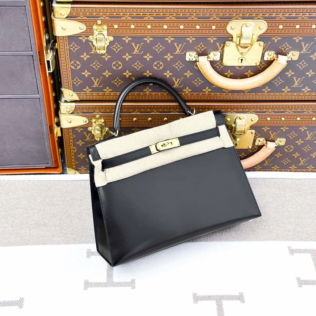 99新 Hermes/爱马仕 kelly32 黑金 box皮 D刻