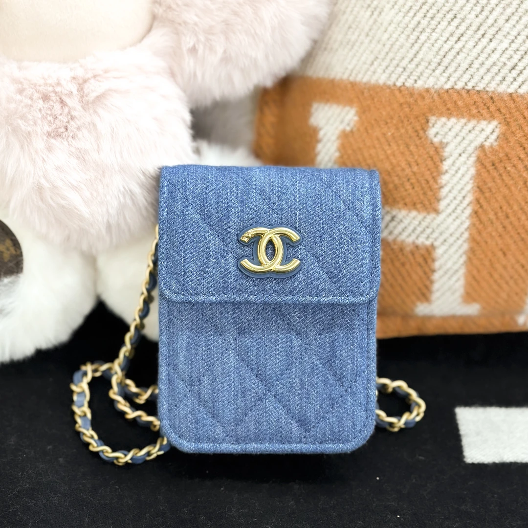 99新 Chanel/香奈儿 23S春夏金扣牛仔链条包VIC礼物斜挎包
