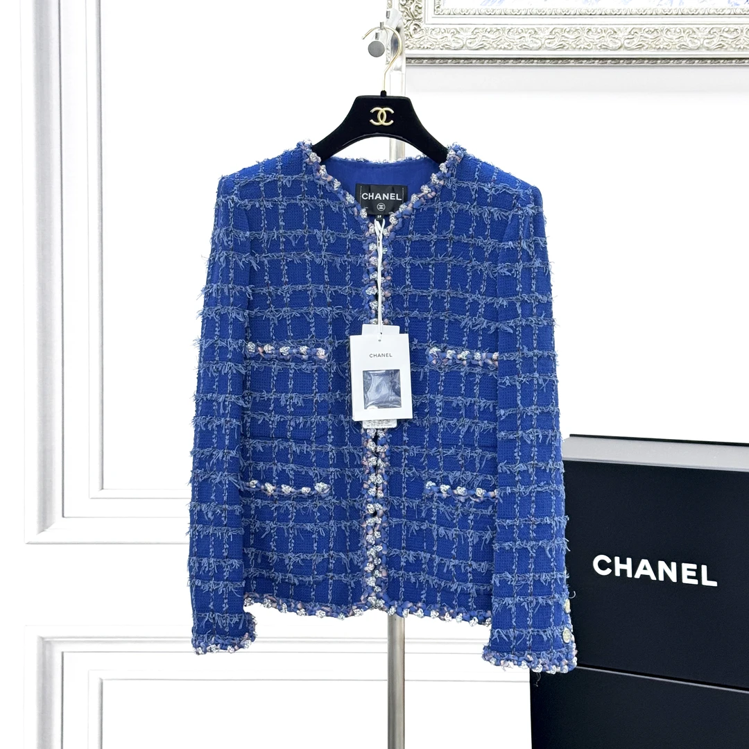 99新 Chanel/香奈儿  38码 蓝色 格纹 长袖 编织 外套