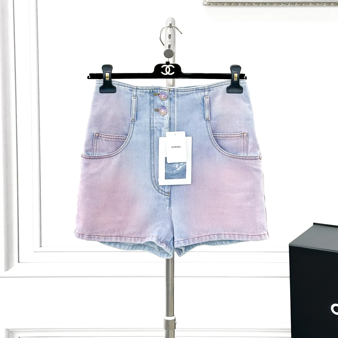 99新 Chanel/香奈儿 36码24C早春度假粉色晕染牛仔短裤