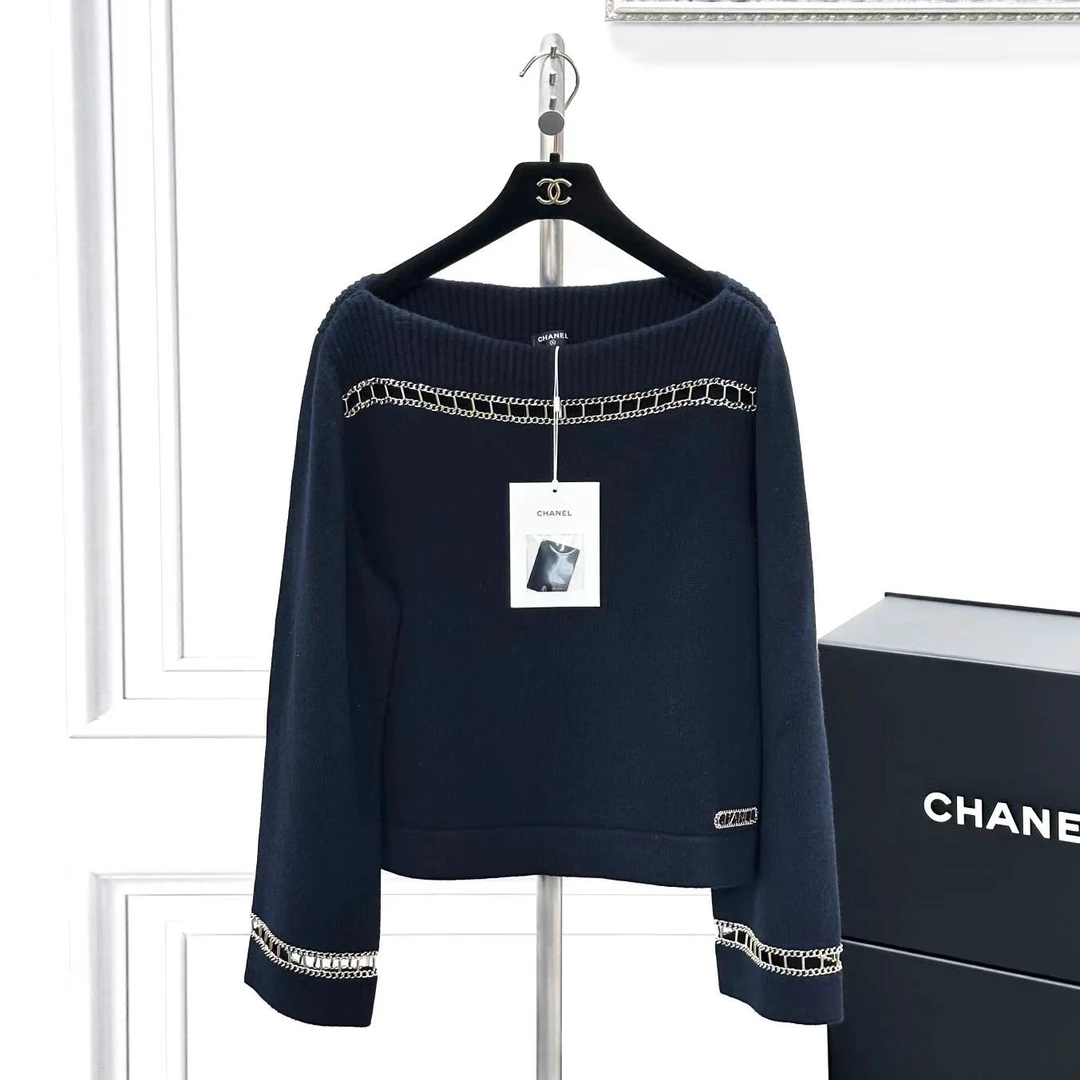 99新 Chanel/香奈儿 40码20C轨道系列藏蓝色羊绒针织上衣有备扣包