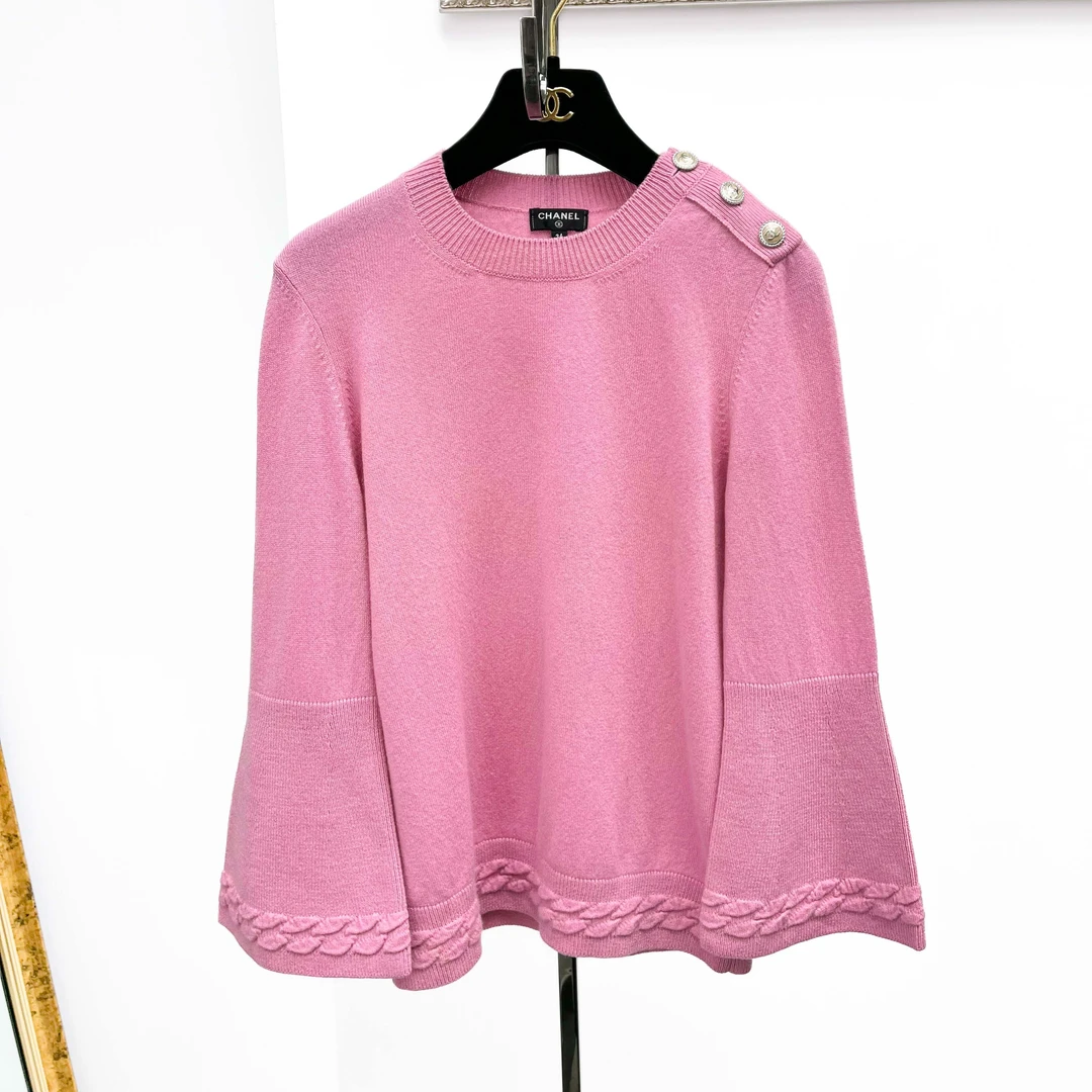 99新 Chanel/香奈儿 34码 粉色 长袖 针织 毛衣