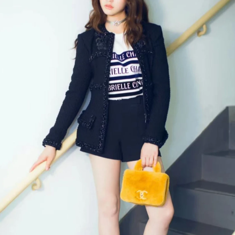 99新 Chanel/香奈儿 姜黄色 泰迪毛毛 镭射码卡24开 链条包