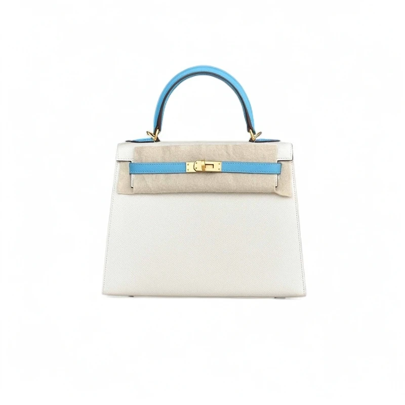 99新 Hermes/爱马仕 Kelly25 奶昔白拼水彩蓝  Epsom皮 Y刻