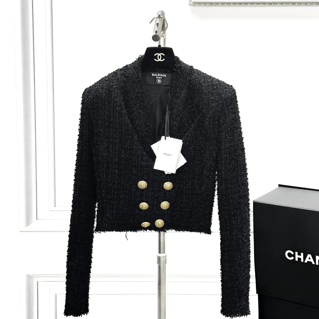 99新 BALMAIN/巴尔曼  36码 黑色 编织 长袖短款 外套