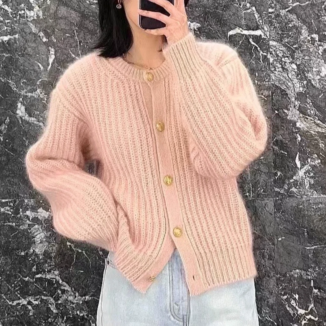 99新 Celine/思琳 S码 22S粉色 长袖 毛衣开衫