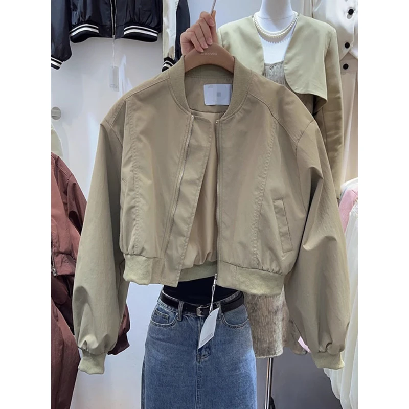 2025春季新款韩版立领休闲宽松短款棒球服纯色学生百搭外套女潮