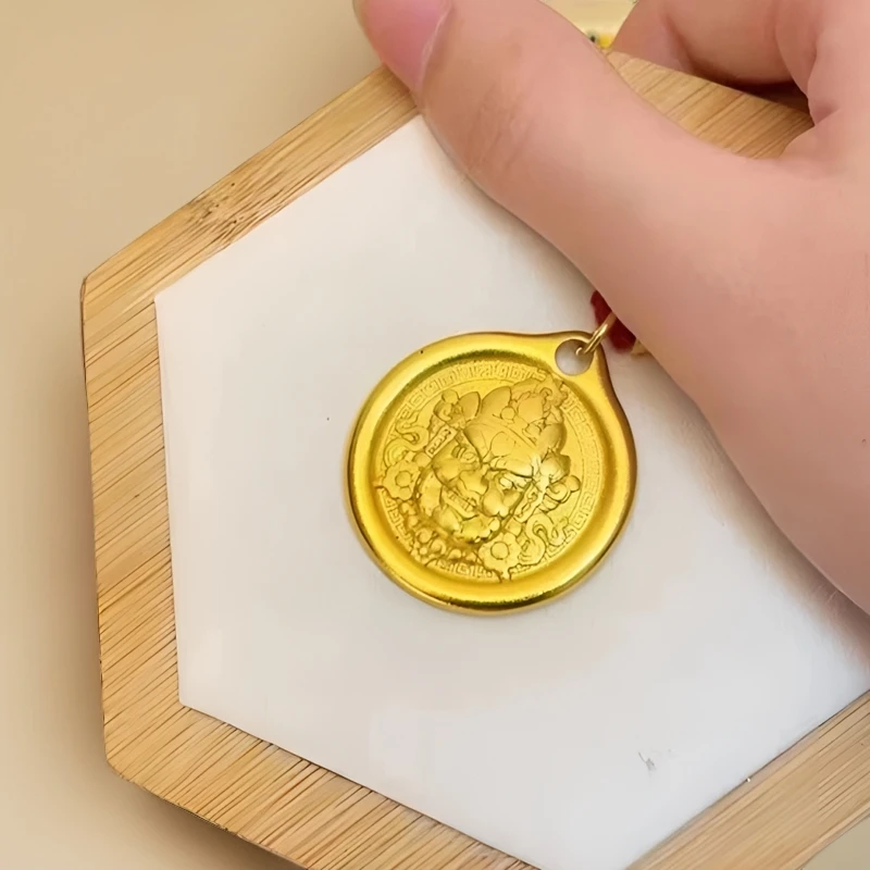 吊坠足银 小黄财财古法吊坠男女同款轻奢手工时尚古法圆牌双面