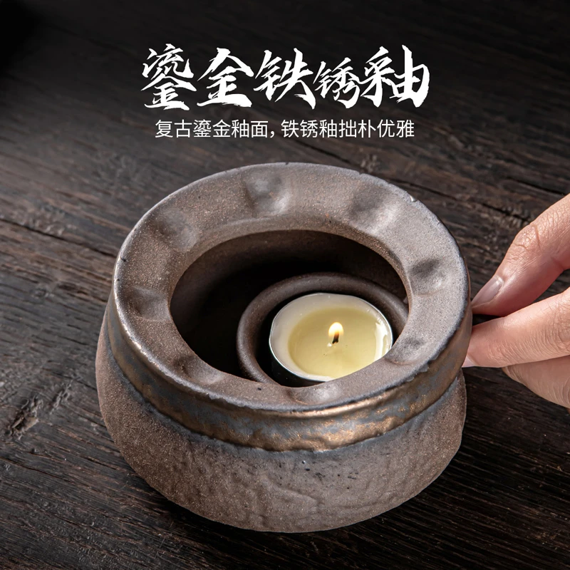 粗陶鎏金铁锈釉树纹温茶炉复古家用提香烤茶炉老式陶瓷温茶暖茶炉