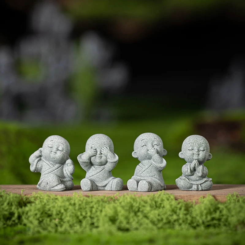 新中式小沙弥茶宠小摆件鱼缸造景盆栽园艺微景观四不小和尚装饰品