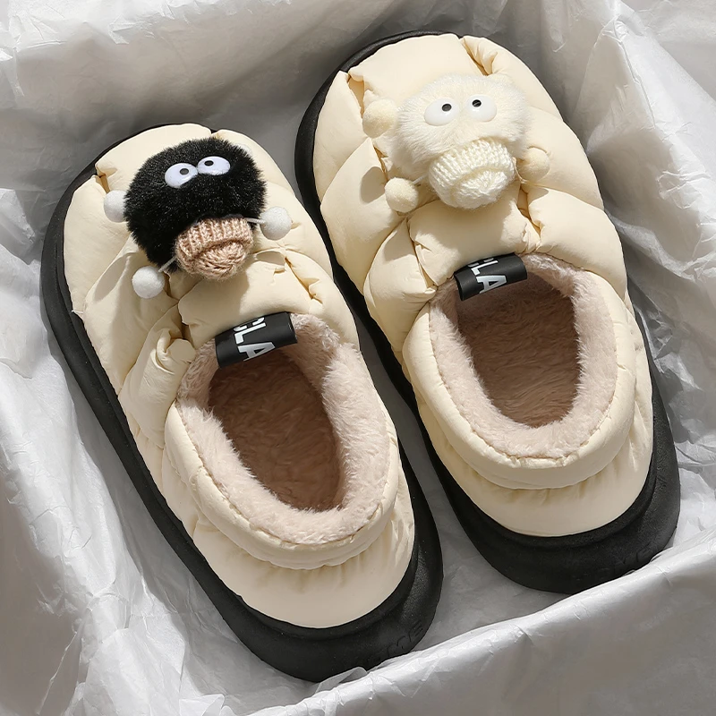 棉拖鞋女款冬季外穿2023新款防水情侣防滑室内厚底毛毛绒棉鞋男款