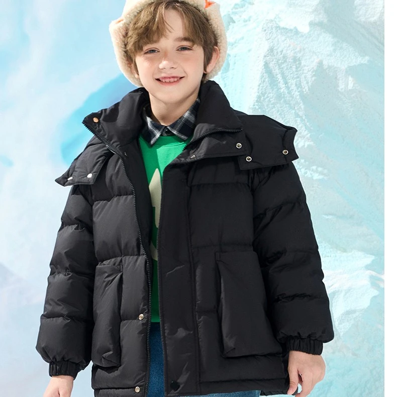 雪中飞儿童时尚连帽加厚保暖冬季中长款休闲羽绒服-X30146761FT