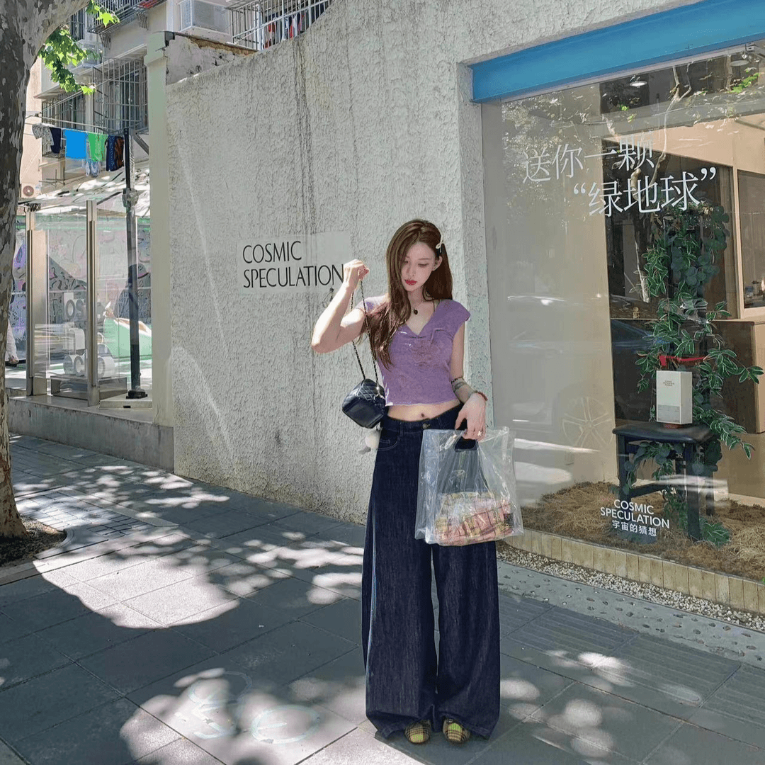 休闲裤气质显瘦辣妹高腰夏季复古网红设计感时尚百搭韩版宽松