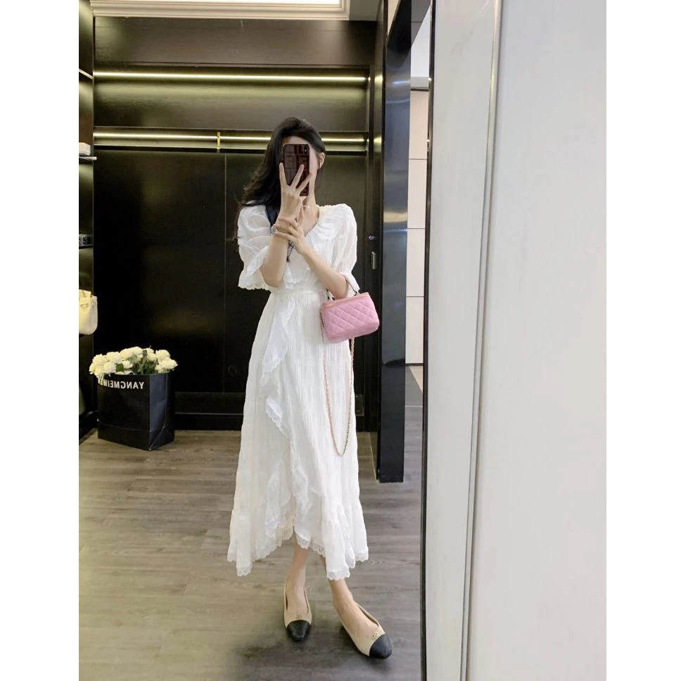 【现货】2024新款夏季法式连衣裙女温柔风高级感气质收腰显瘦开叉