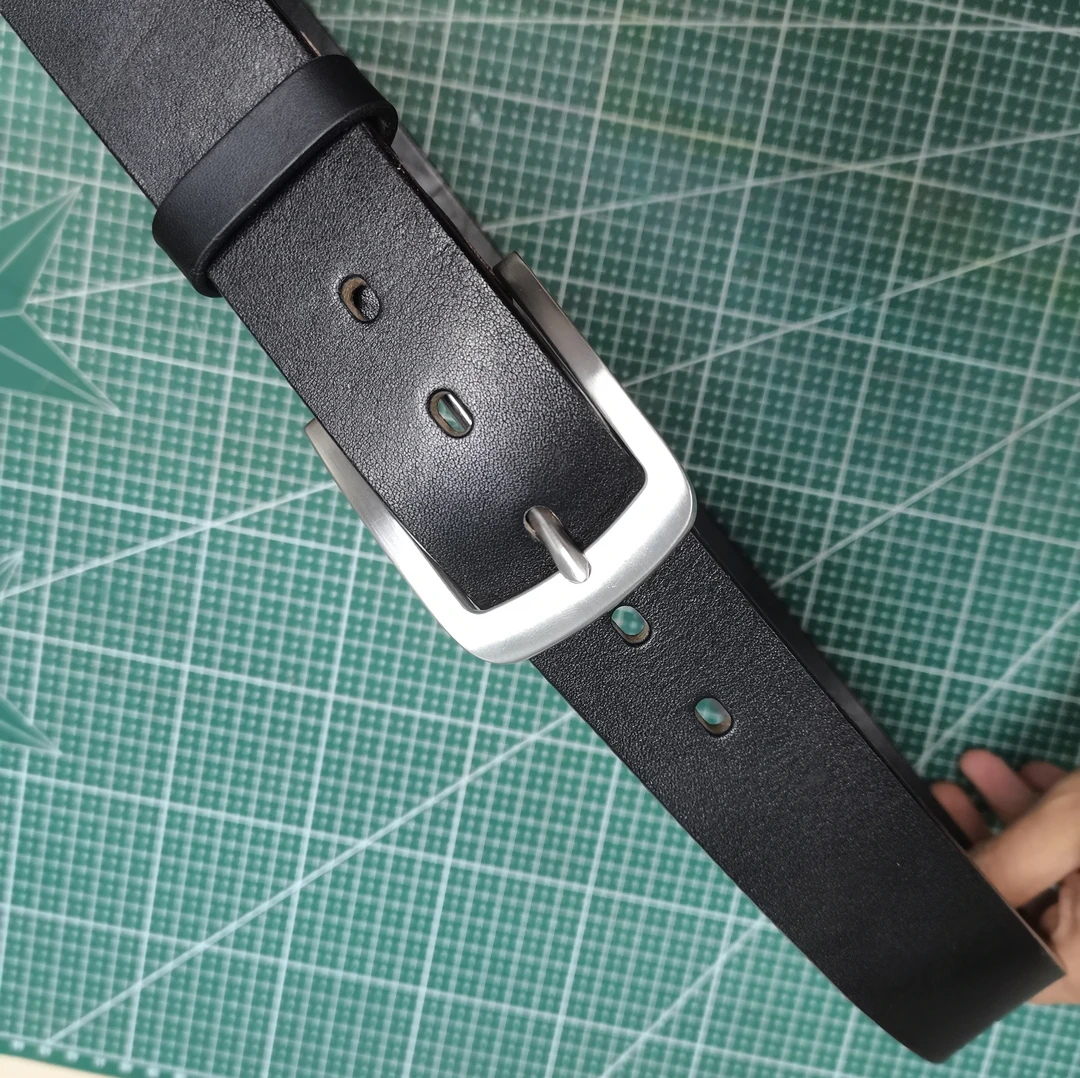 5.5厚美鞍革皮带男士腰带不锈钢针扣真皮头层牛皮裤带手工皮带