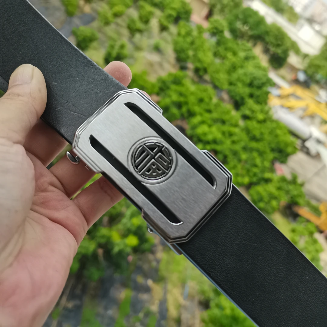 外穿无牙自动扣皮带男士腰带头层牛皮腰带百搭休闲真牛皮皮带