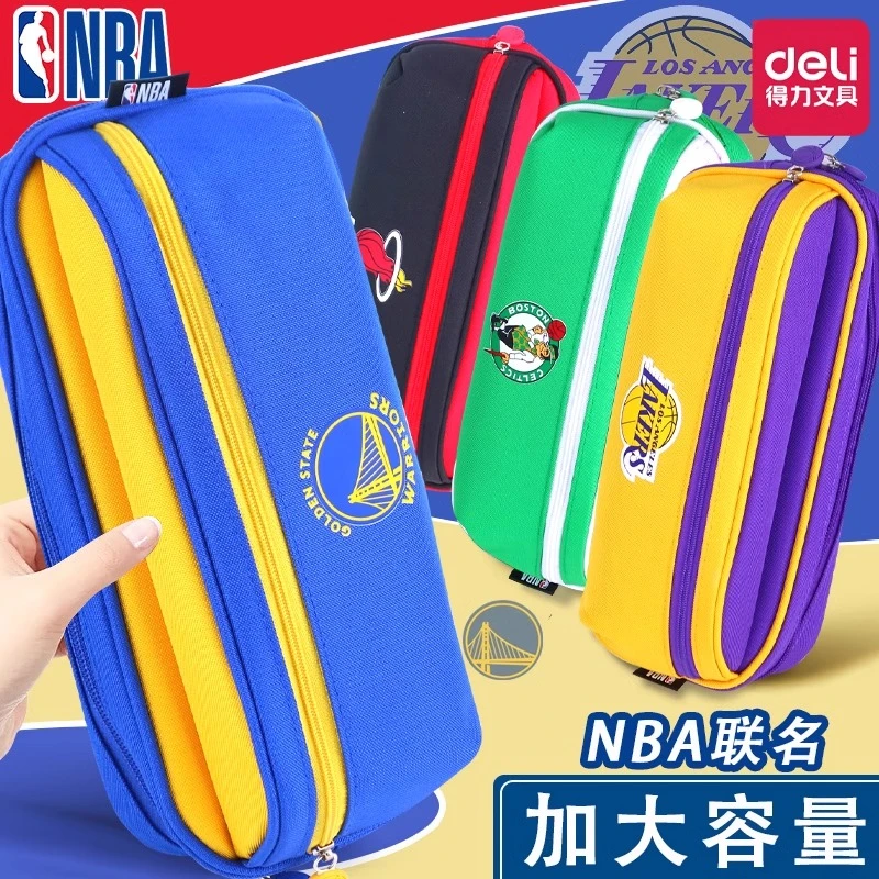 得力NBA联名大容量笔袋高清展示文具盒运动个性男孩学生用铅笔盒