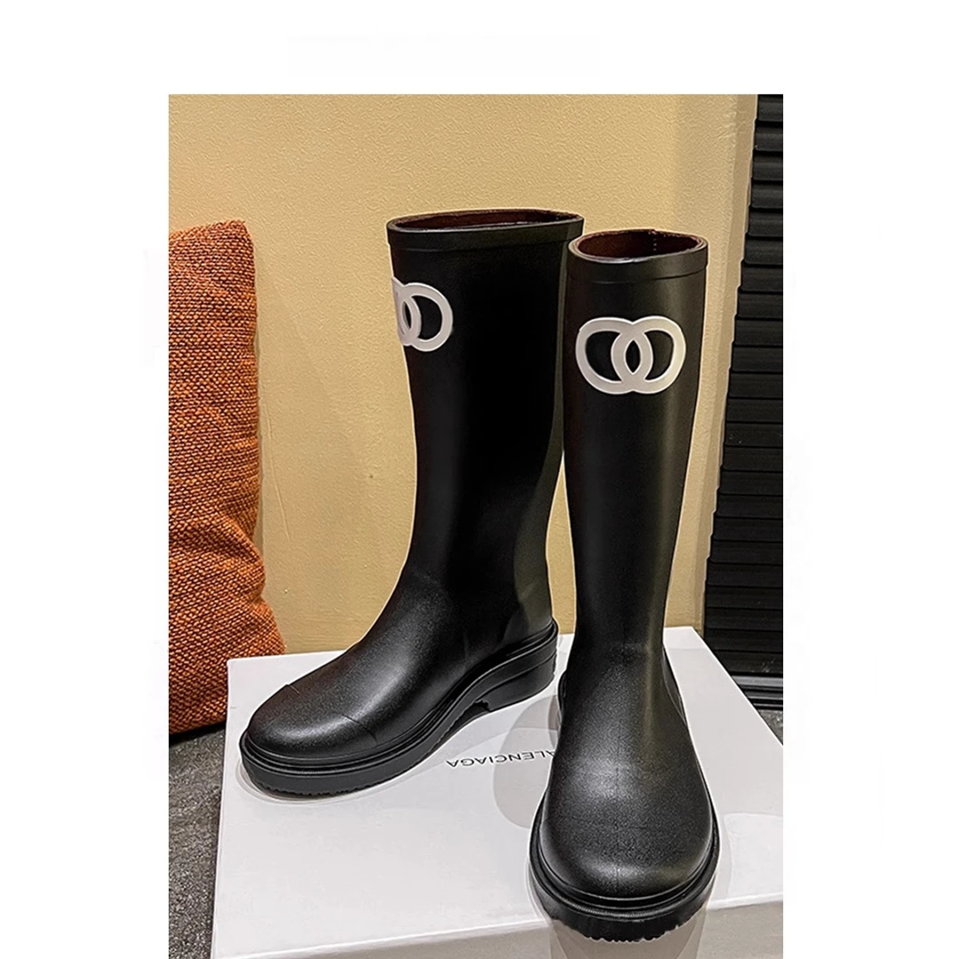 2024新款高筒骑士靴女款雨鞋厚底防滑小个百搭雨靴小香风长筒靴子