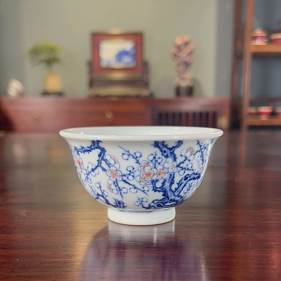 华山拙隐釉里红加釉里白压手杯景德镇陶瓷