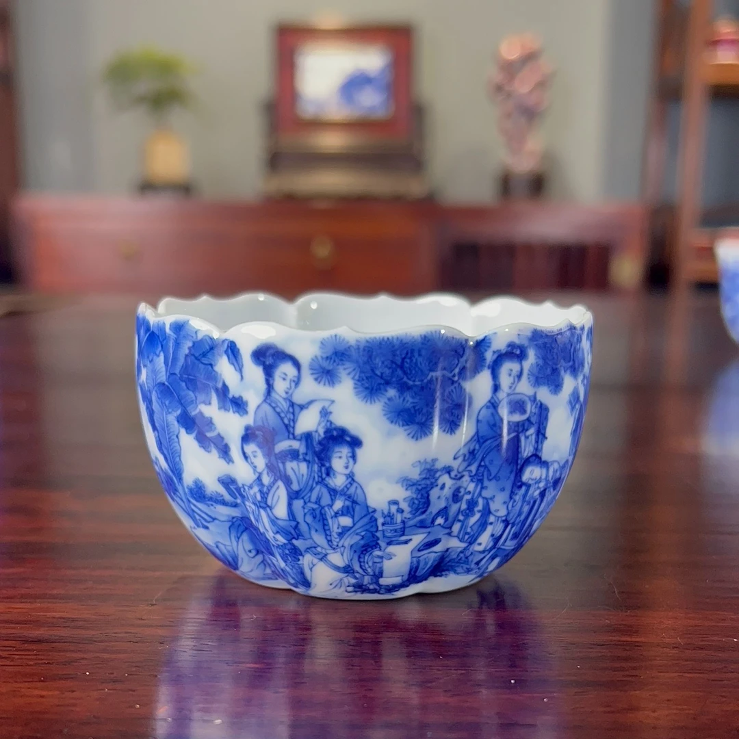 朗谷窑十二金钗图花口杯