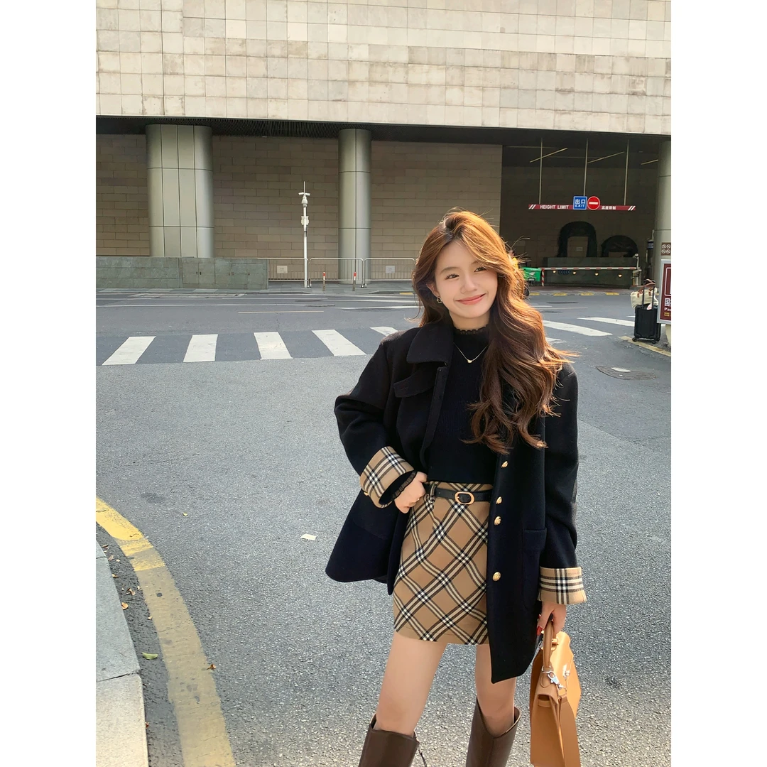 切糕【中古千金】小个子秋冬上衣女设计感气质新款小众毛呢外套