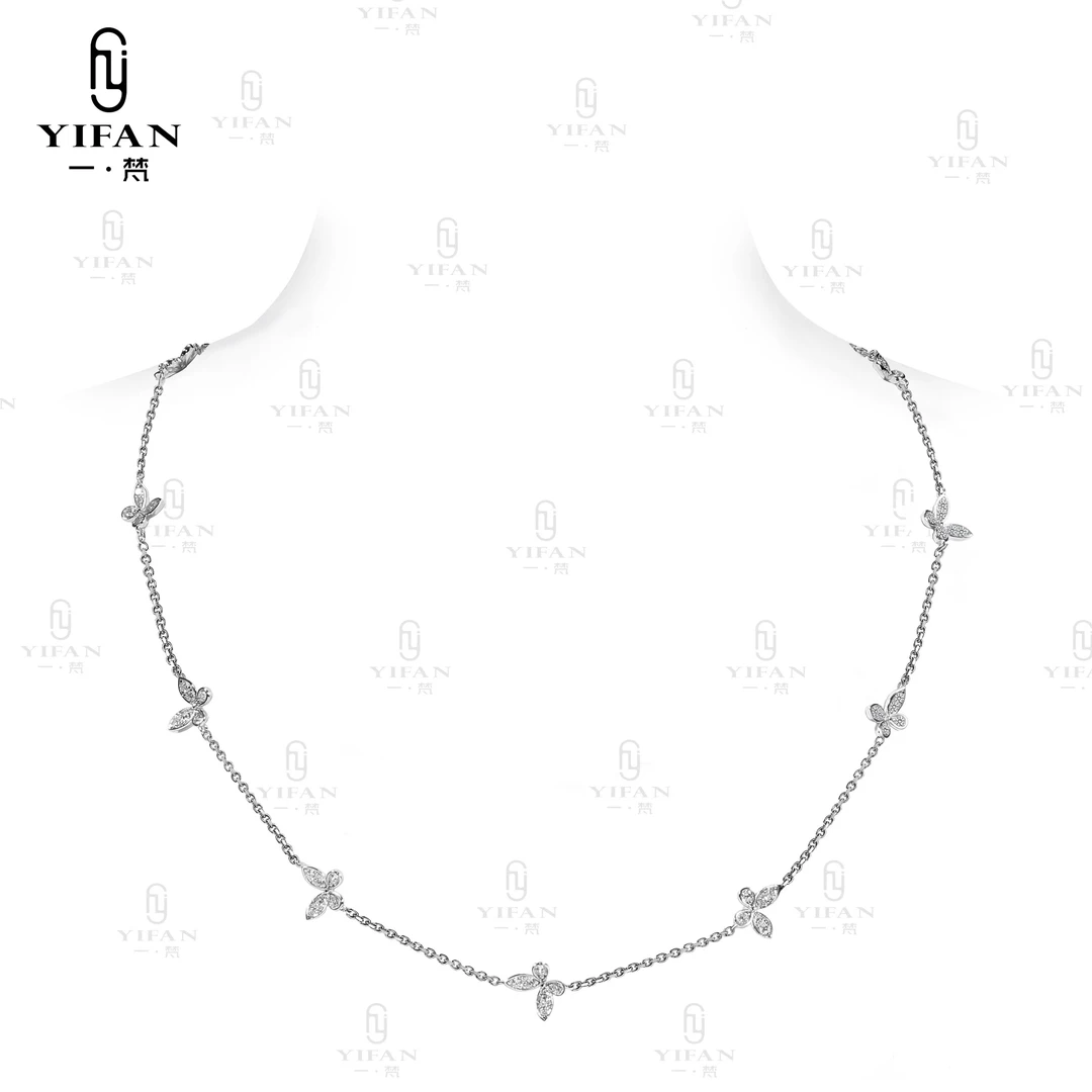 一梵 坠链均925银合成锆石 2238-设计师款翩翩起舞小蝴蝶时尚项链