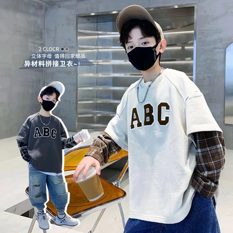 1156儿童男童春秋款卫衣中大新款春季假两件上衣痞帅潮牌春装