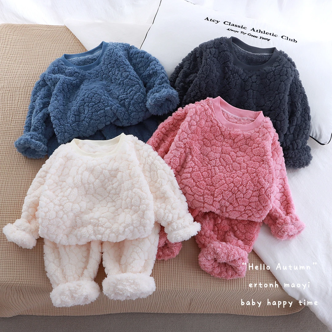 1儿童冬款欧棉绒宝宝法兰绒加厚男女童冬款家居服保暖套装珊瑚绒