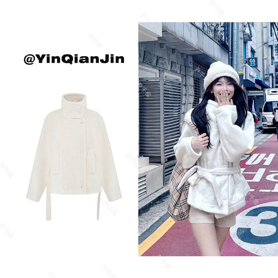 *尹千金*【济州初雪】经典版型阿尔巴卡混色长毛单面尼外套