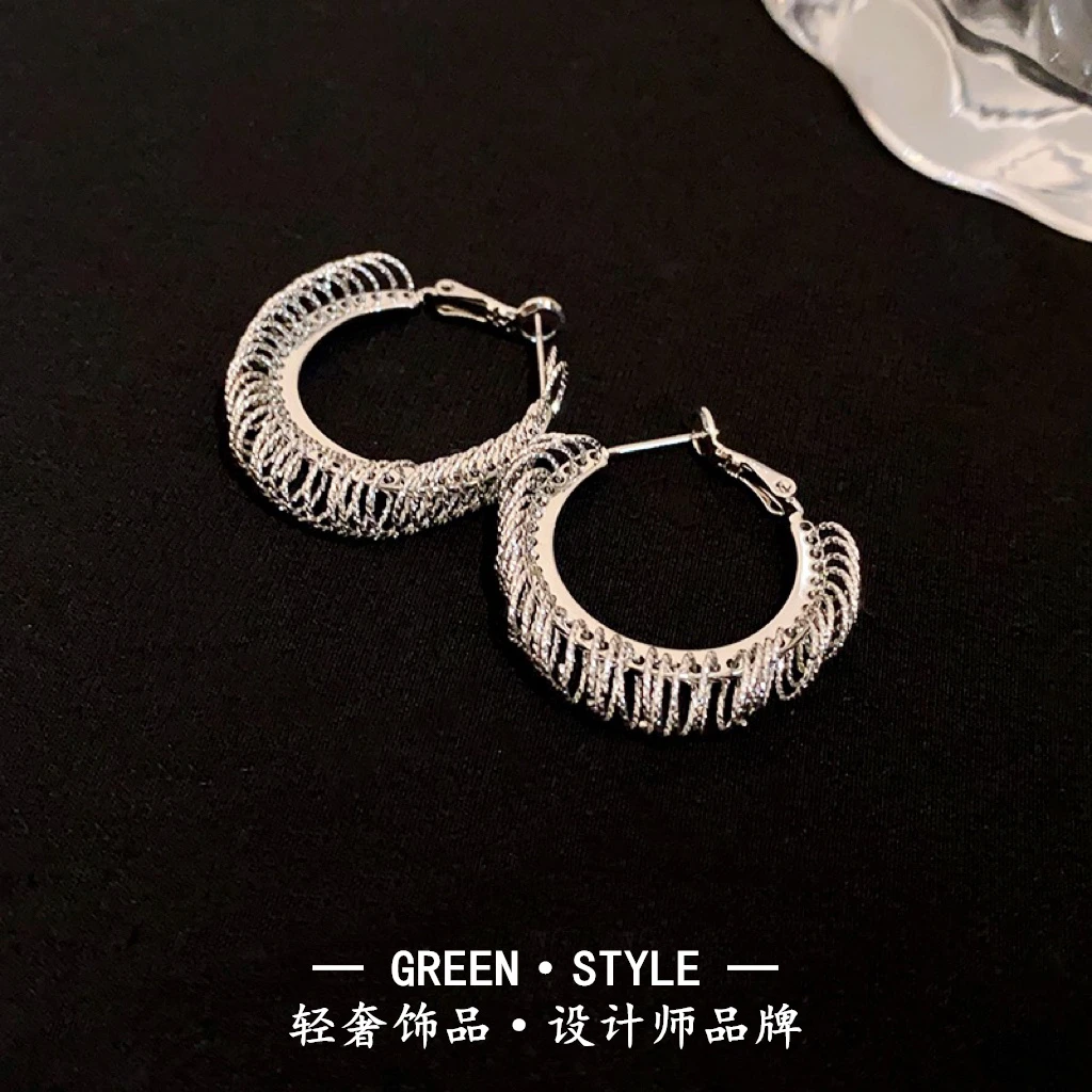 铜合金耳饰 【金色法式流苏耳圈】小众轻奢时尚设计师简约耳环-G65