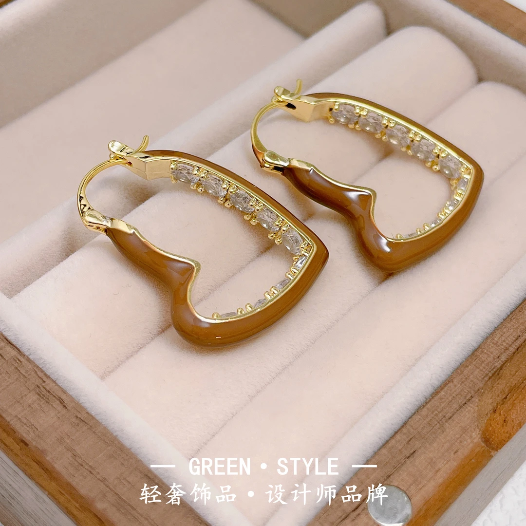 铜合金耳饰 【爱心闪锆款】美拉德系时尚百搭设计师简约耳环-G21