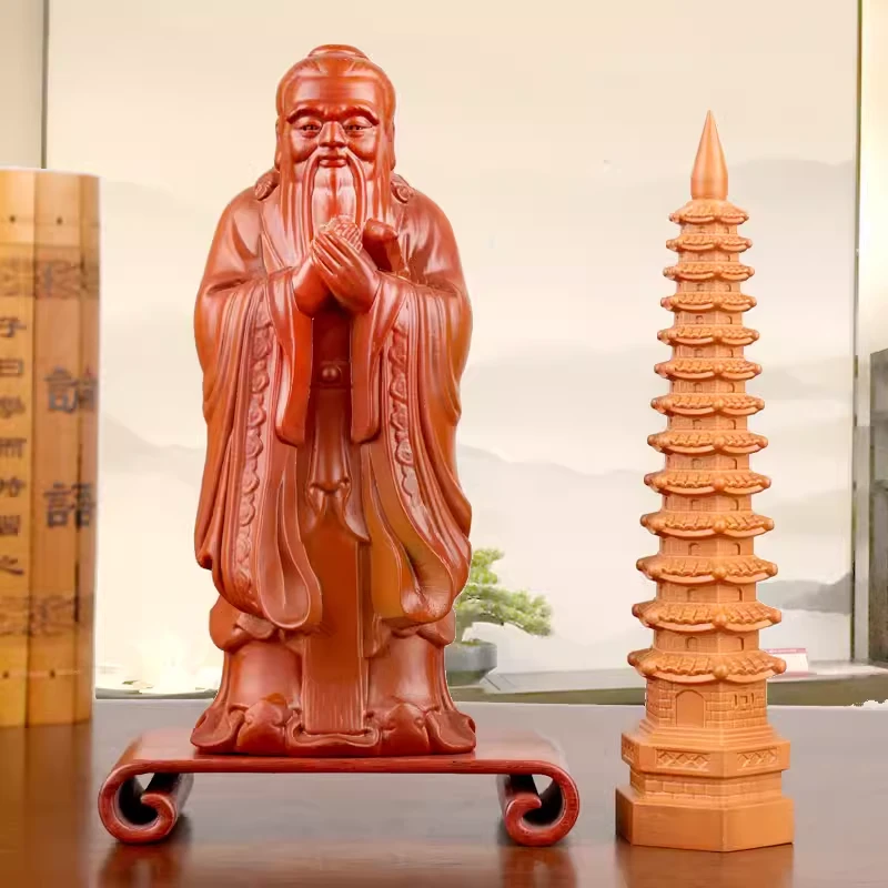 送老师礼品教师节孔子像摆件客厅书房老子像桃木木雕送学校实用