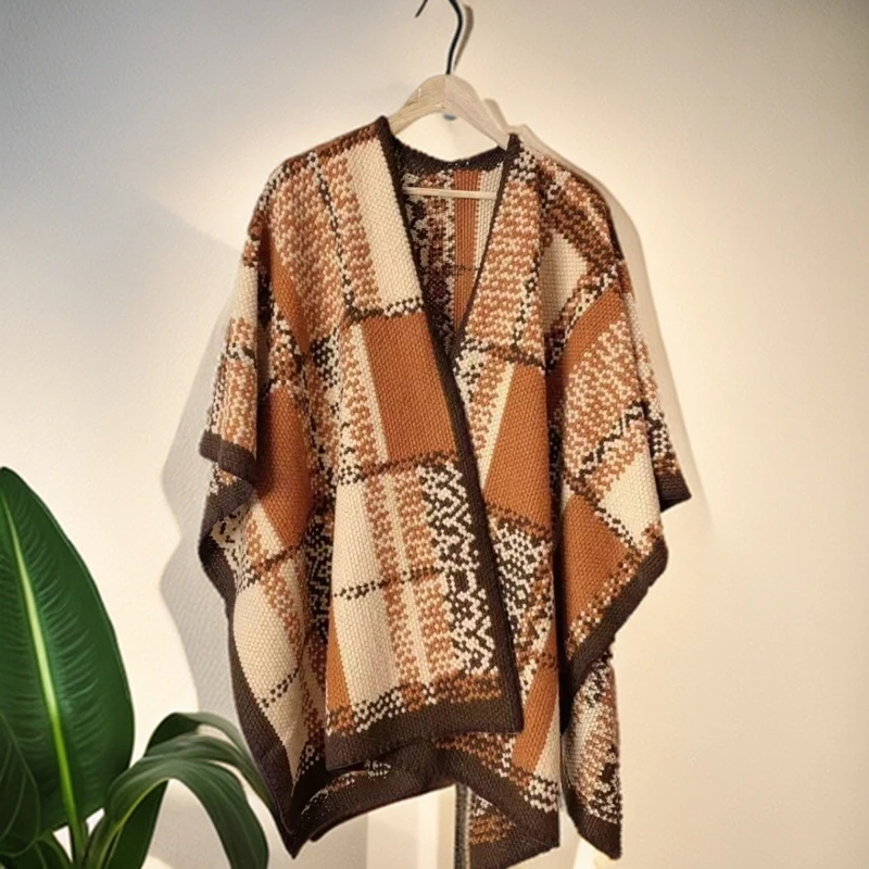 2025新款氛围感典百搭格纹披肩斗篷女秋季保暖围巾披风ZC-PJ16