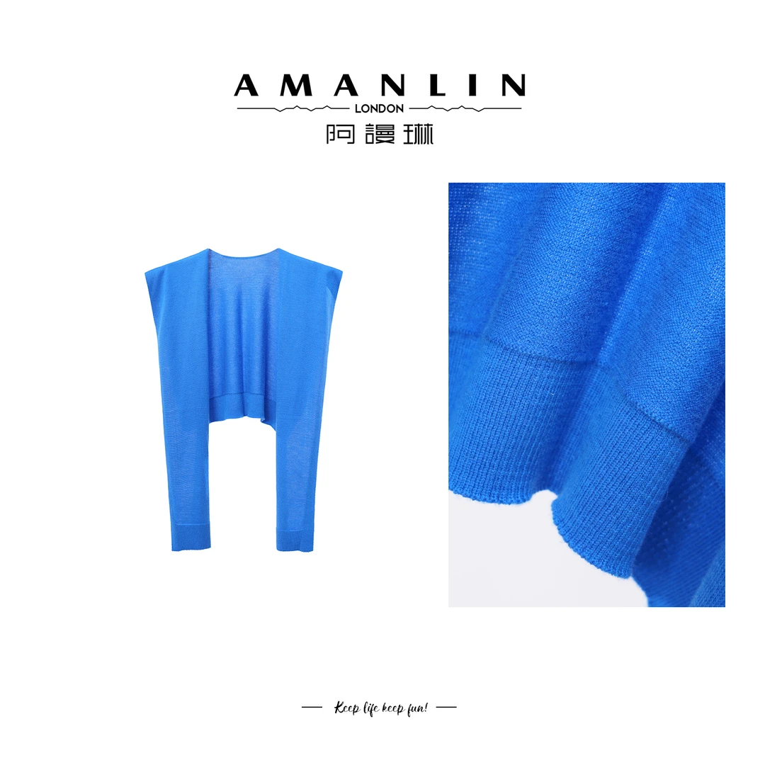 【AMANLIN】欧若风秋季百搭蓝色小坎肩纯色韩版气质薄款女WS600327