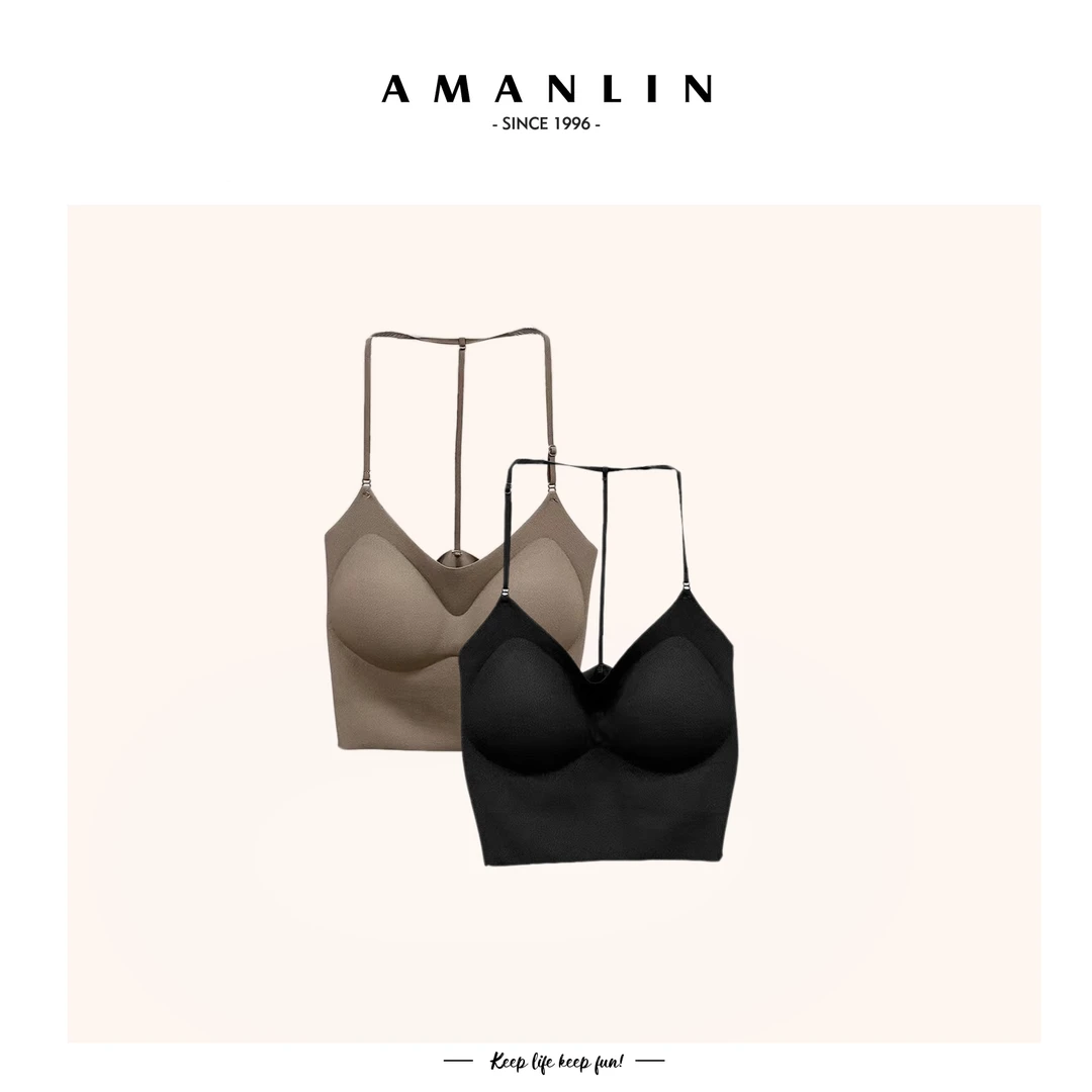 AMANLIN时尚小性感高级风简约百搭美背舒适打底背心吊带589128