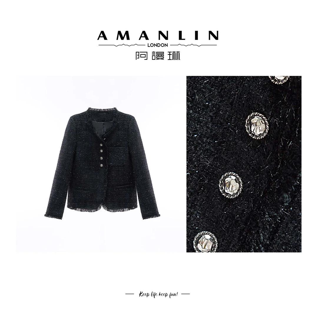 【AMANLIN】秋冬新款欧若风短款保暖名媛洋气女士外套显瘦女F593273