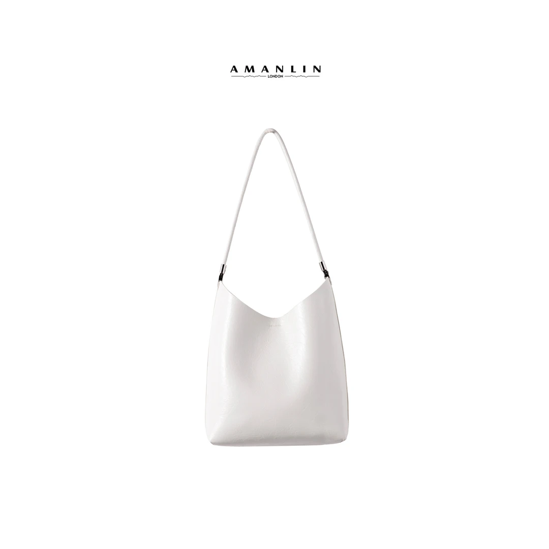 【AMANLIN】通勤百搭质感白色斜挎水桶包欧若风包包单肩挎包L593013