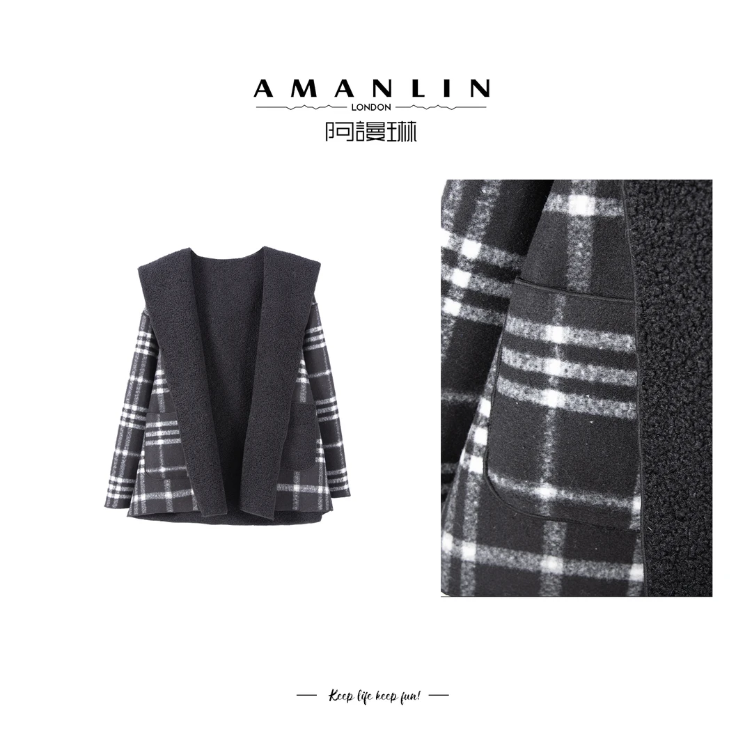 【AMANLIN】冬季学院风气质时尚高级感显瘦短款毛呢气质外套F595066