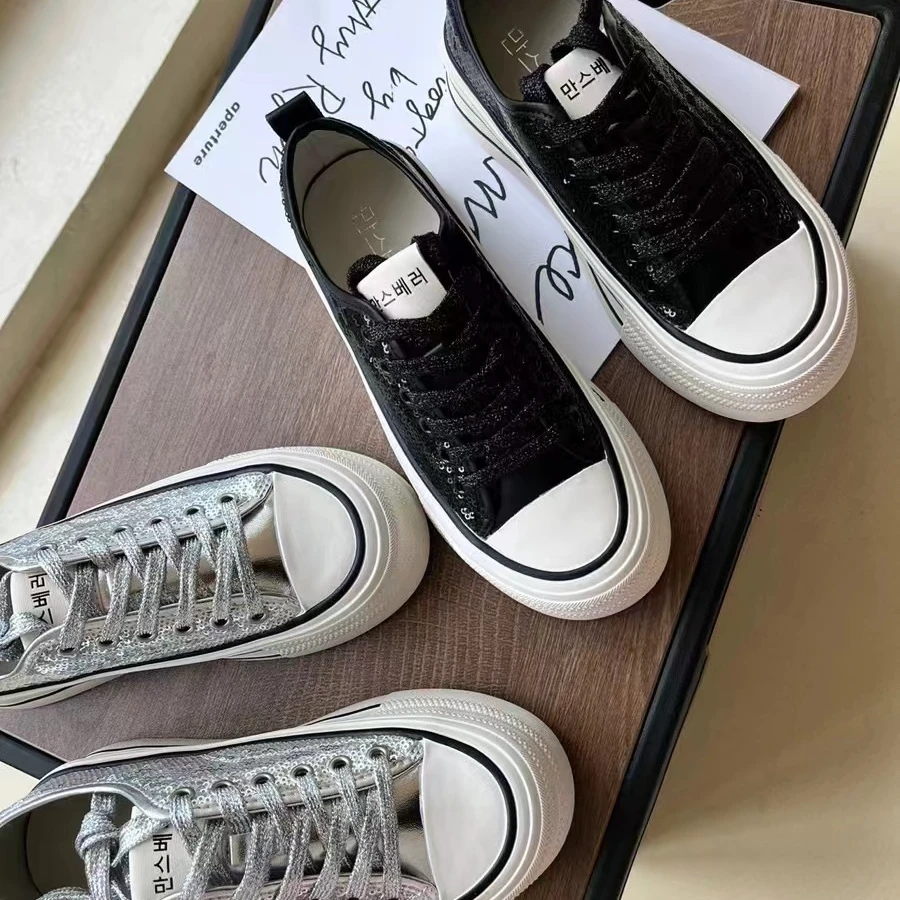 550K-26薄款银色亮片时尚板鞋5cm轻质软弹厚底 ins休闲潮鞋