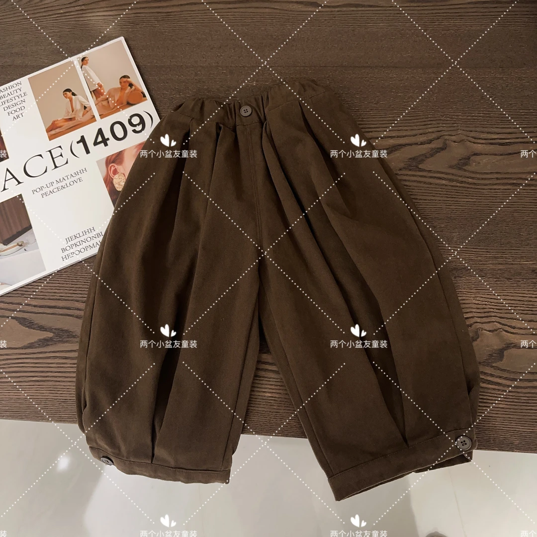 【两个小盆友】2025春季儿童中小童深系咖色韩版宽松百搭休闲裤6722