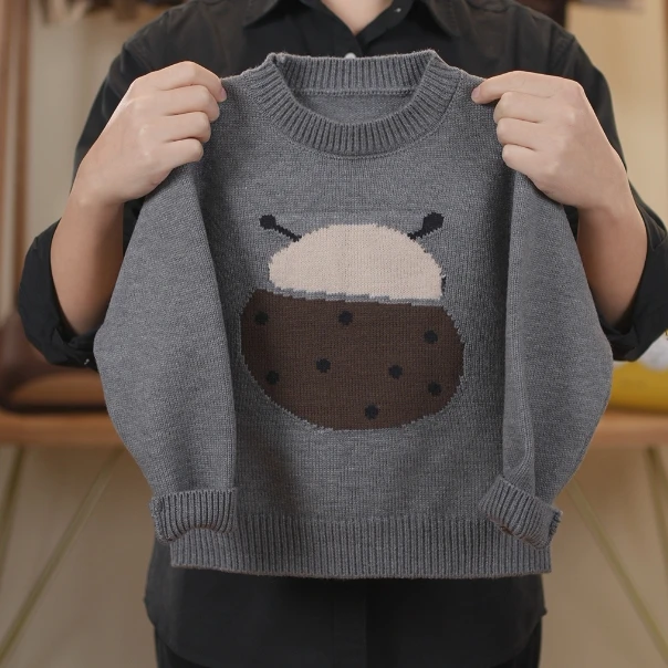 【两个小盆友】2024冬季儿童韩版宽松休闲刺绣针织衫打底衫毛衣6932