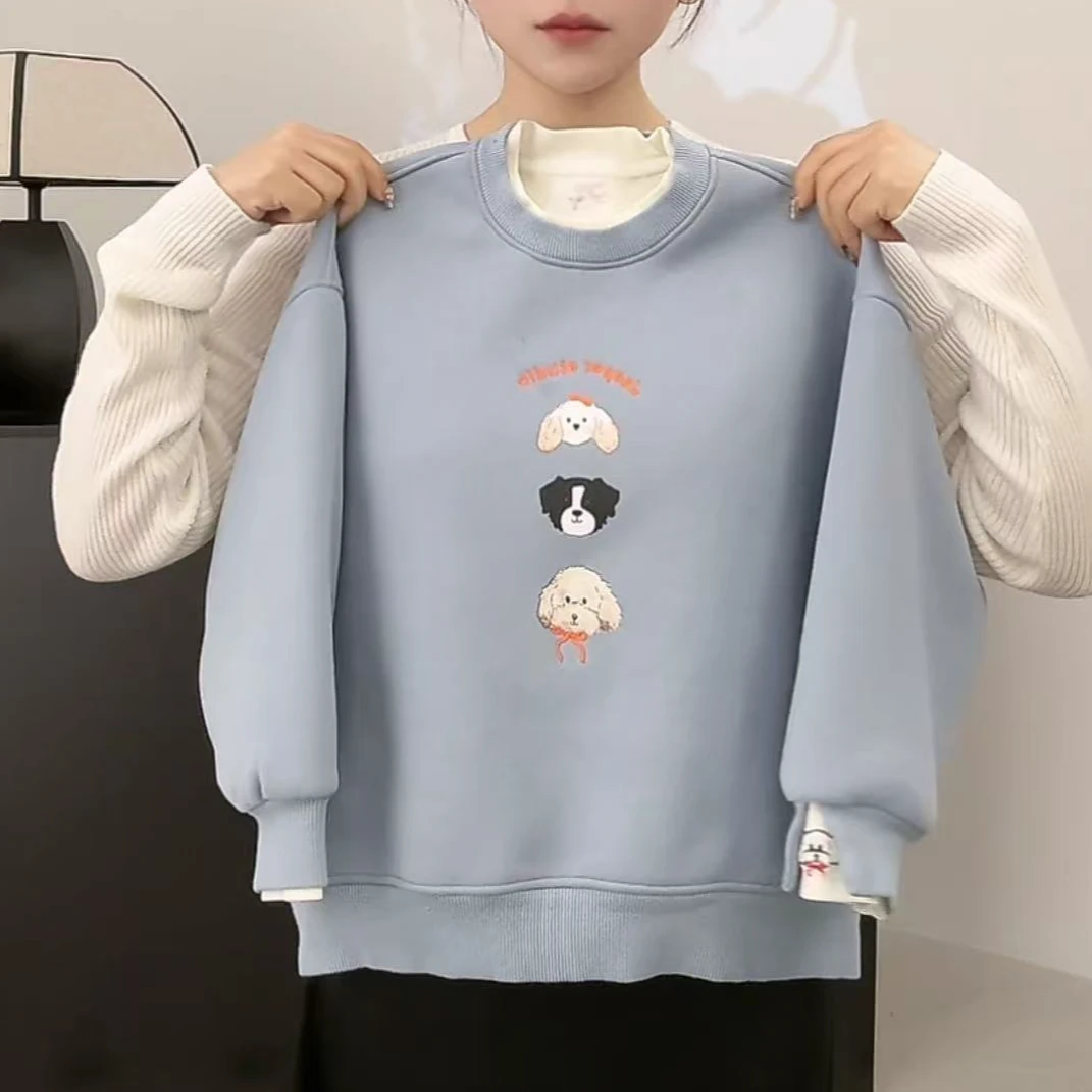 【两个小盆友】2024冬季儿童韩版宽松假两件加绒卫衣休闲打底衫5766