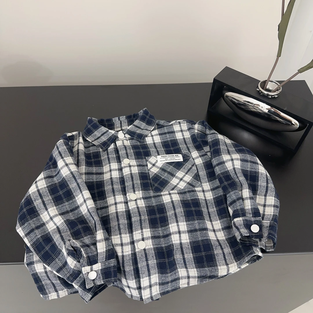 【小盆友现货】2024秋冬儿童韩版时尚洋气中小童格子加绒衬衫8528