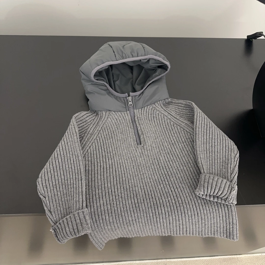 【两个小盆友】2025儿童秋款中小童韩版纯色针织衫宽松连帽毛衣7760