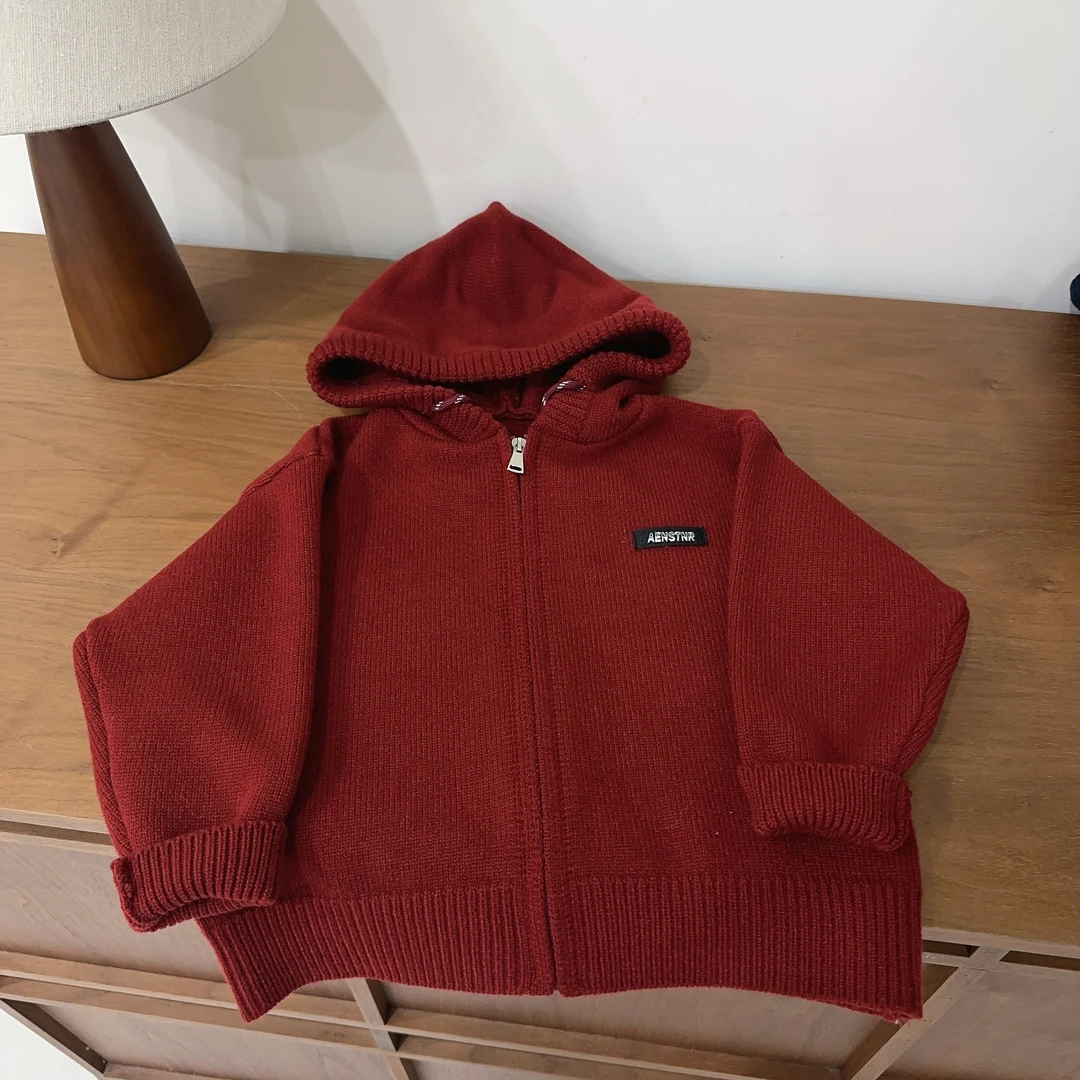 【两个小盆友】2024秋季儿童时尚连帽针织开衫百搭韩版纯色毛衣6705