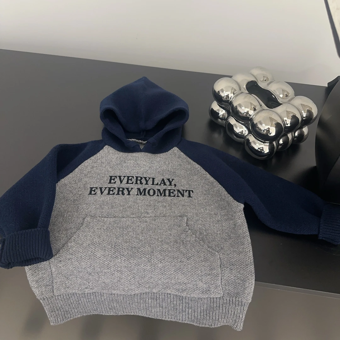 【小盆友现货】儿童秋冬韩版连帽加厚中小童针织衫时尚宽松毛衣6369