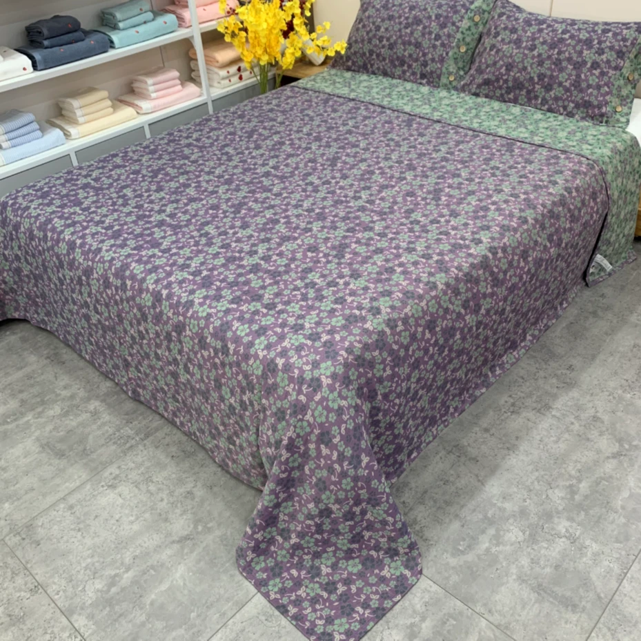 ZISHEN/子申 紫色小碎花--240*250A类双层纱纯棉双层大床单