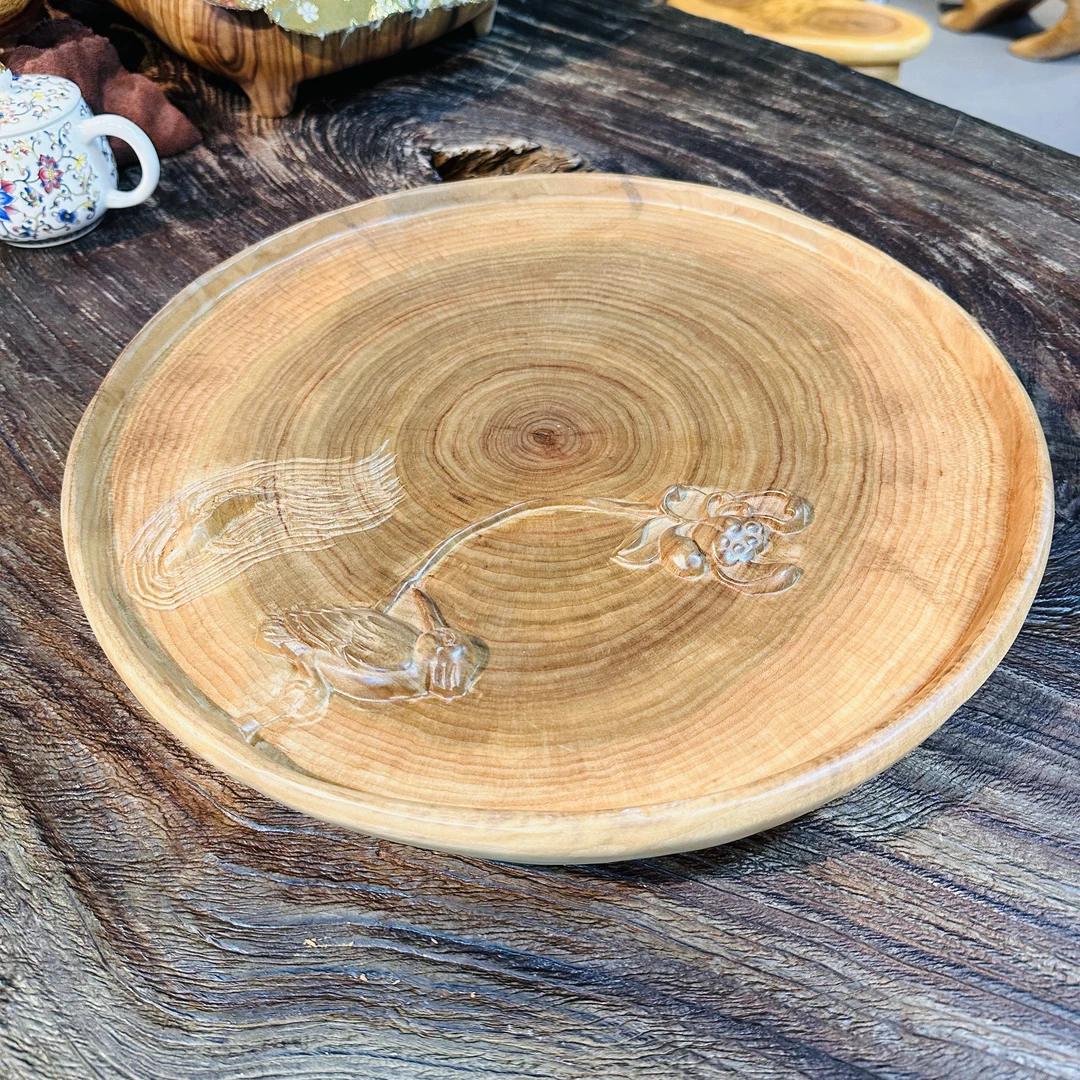 香樟木喜事连连果盘干泡茶盘